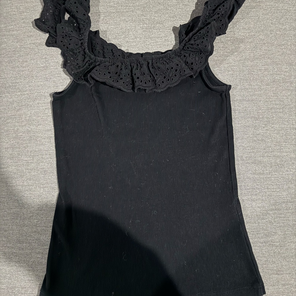 H&M Black Eyelet Ruffle Blouse